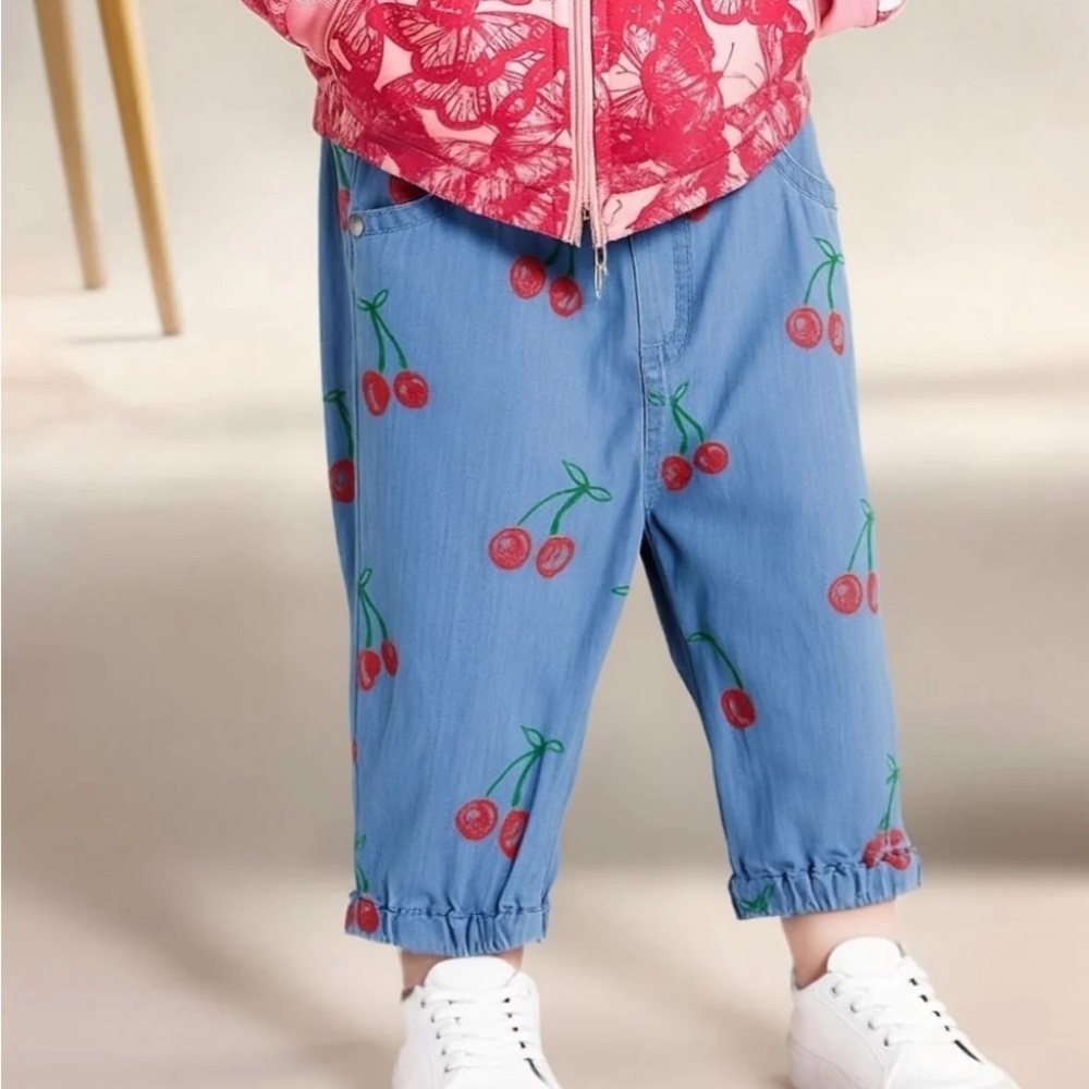 Cherry Print Kids chambray pants by Stella McCarthy kids